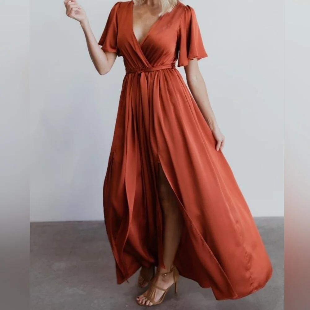 NWT Baltic Born Sicily Satin Rust Maxi Dress - Picture 10 of 13